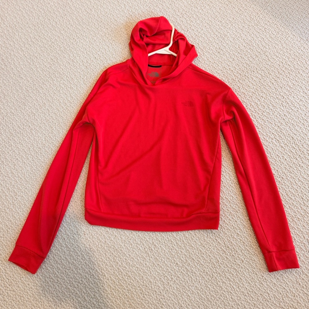 Bright Cherry Red North Face light sun hoodie layering top Small